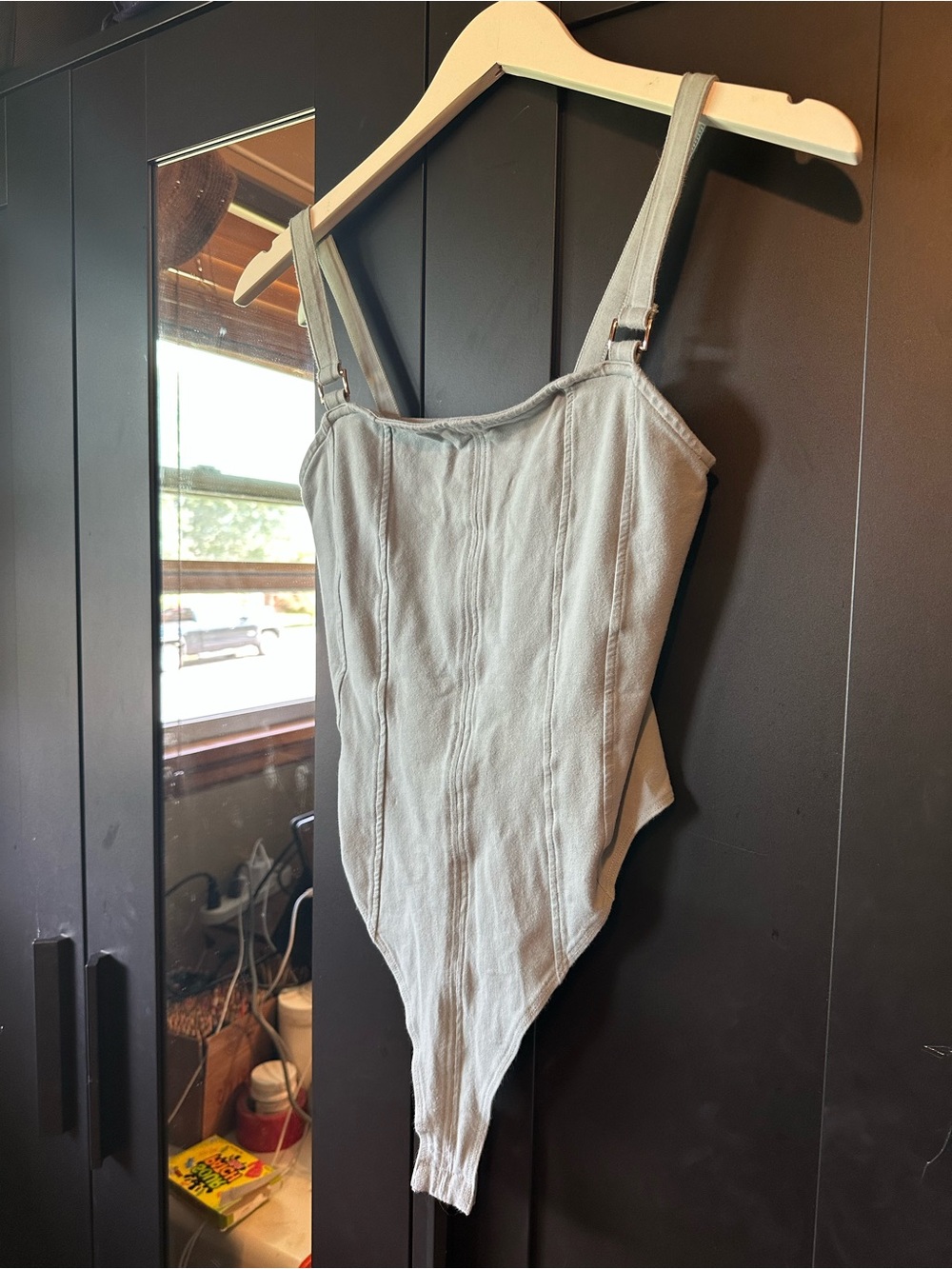 H&M Cyan Blue Corset Bodysuit Size S Y2K Ribbed
